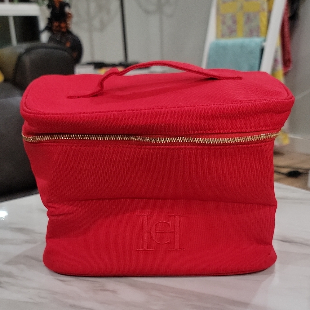 NEW CAROLINA HERRERA Makeup Vanity Case Red Toiletry Pouch Cosmetic Bag